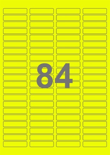 A4-etiketter, 84 stansade etiketter/ark, 46,0 x 11,1 mm, gul neon, 100 ark